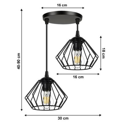 Lampadario su fune CEED 2xE27/60W/230V