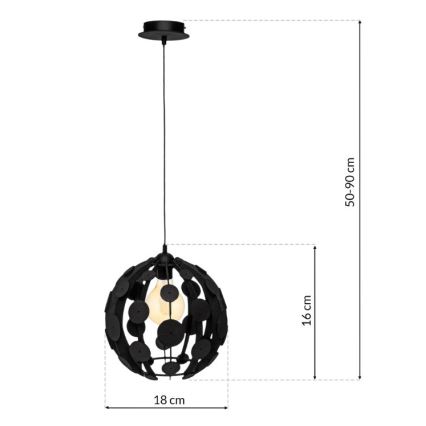 Lampadario su fune GAIA 1xE27/60W/230V nero/marrone diametro 18 cm