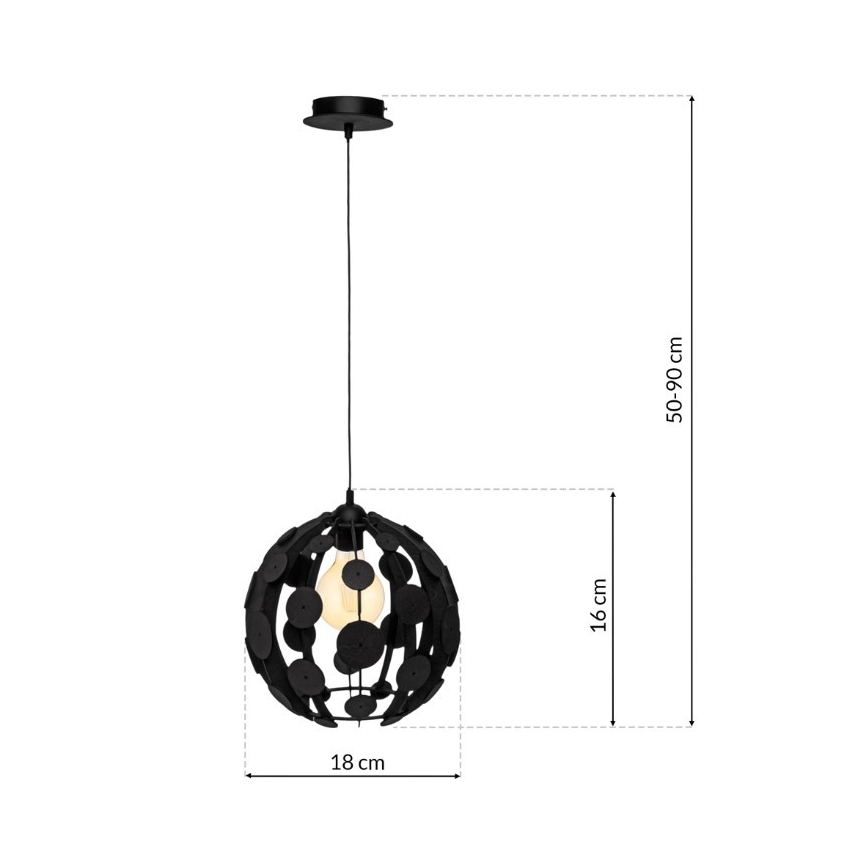 Lampadario su fune GAIA 1xE27/60W/230V nero/marrone diametro 18 cm