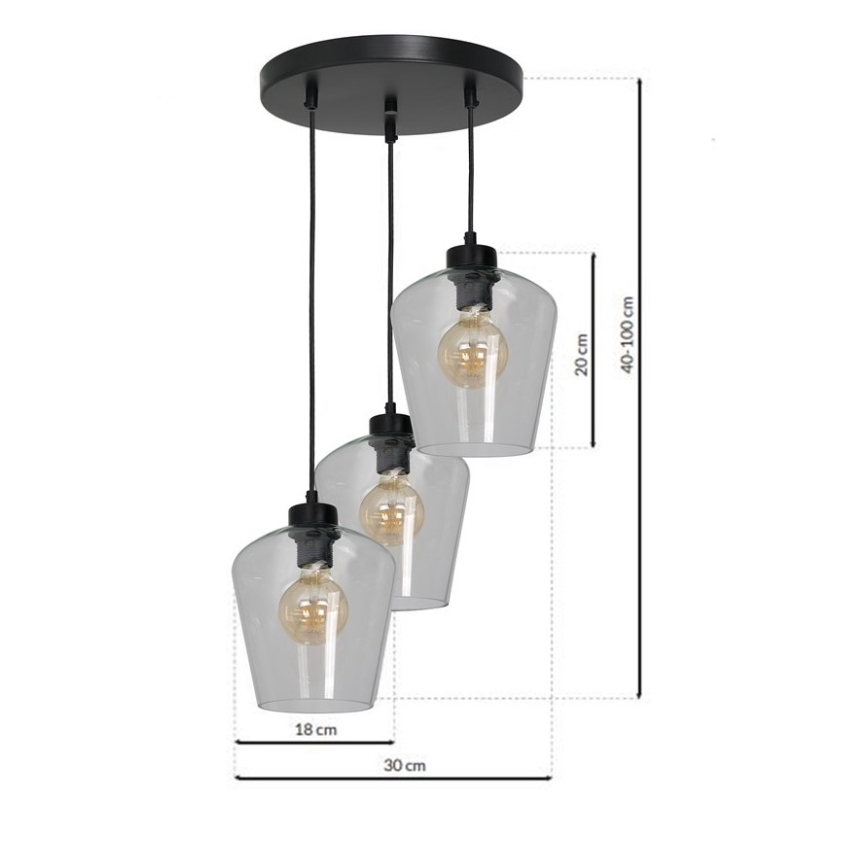 Lampadario su fune SANTIAGO 3xE27/60W/230V limpido