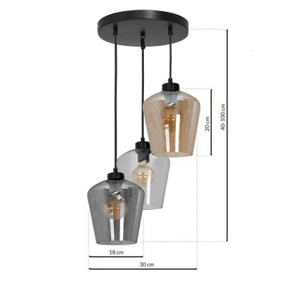 Lampadario su fune SANTIAGO 3xE27/60W/230V mix