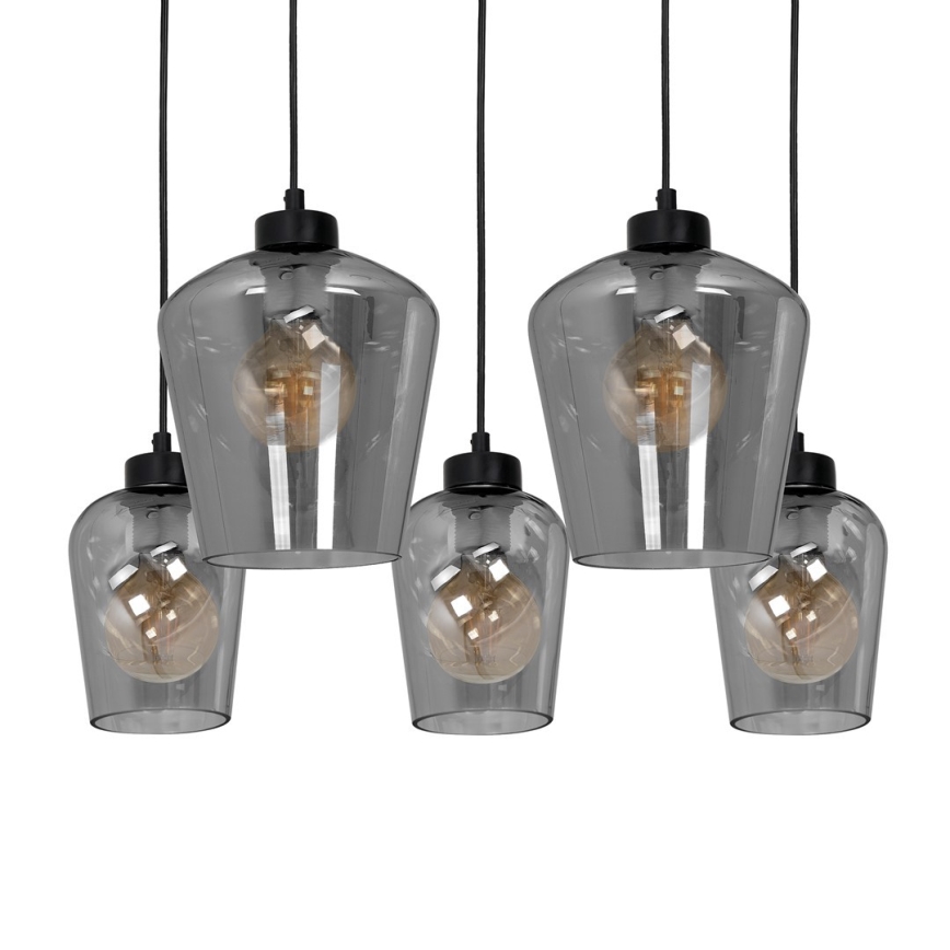 Lampadario su fune SANTIAGO 5xE27/60W/230V nero