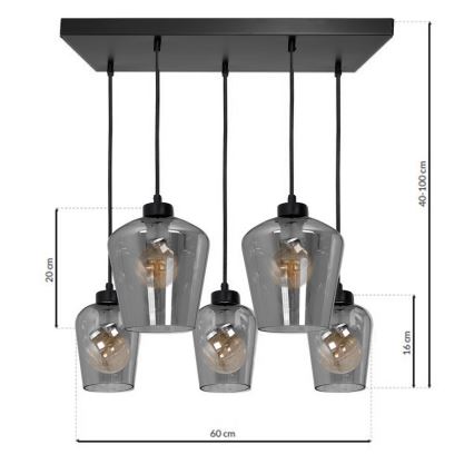 Lampadario su fune SANTIAGO 5xE27/60W/230V nero