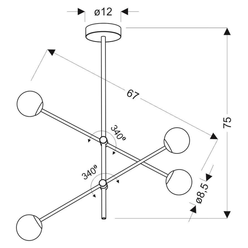 Lampadario su palo PAKSOS 4xG9/5W/230V nero
