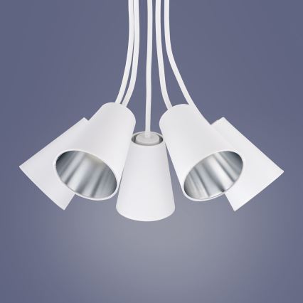 Lampadario su palo WIRE 5xE27/15W/230V bianco/argento