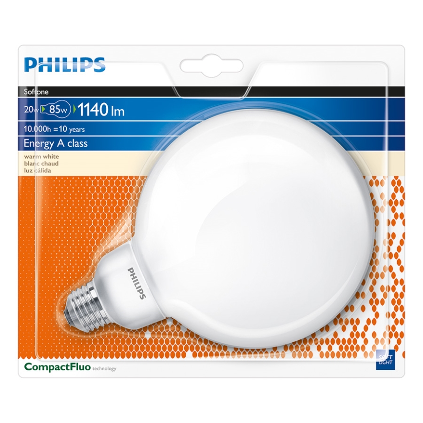 Lampadina a risparmio energetico Philips E27/20W - Softone GLOBE