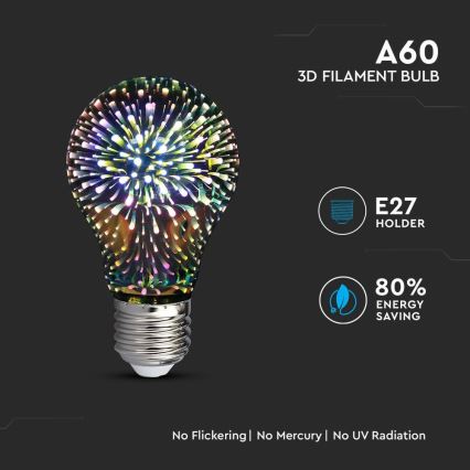 Lampadina decorativa LED 3D FILAMENTO A60 E27/3W/230V 3000K