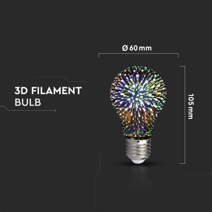 Lampadina decorativa LED 3D FILAMENTO A60 E27/3W/230V 3000K