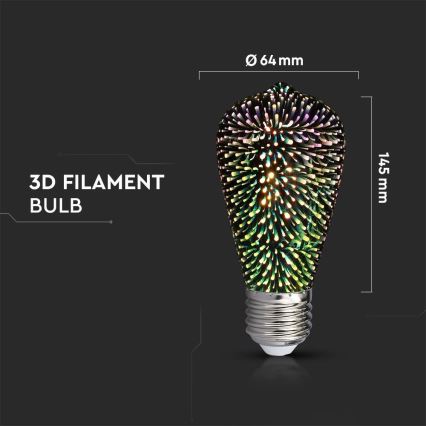 Lampadina decorativa LED 3D FILAMENTO ST64 E27/3W/230V 3000K