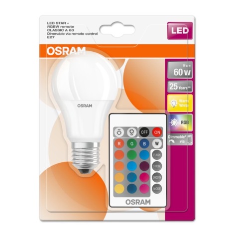 Lampadina dimmerabile LED RGB E27/9W/230V 2700K con telecomando - Osram