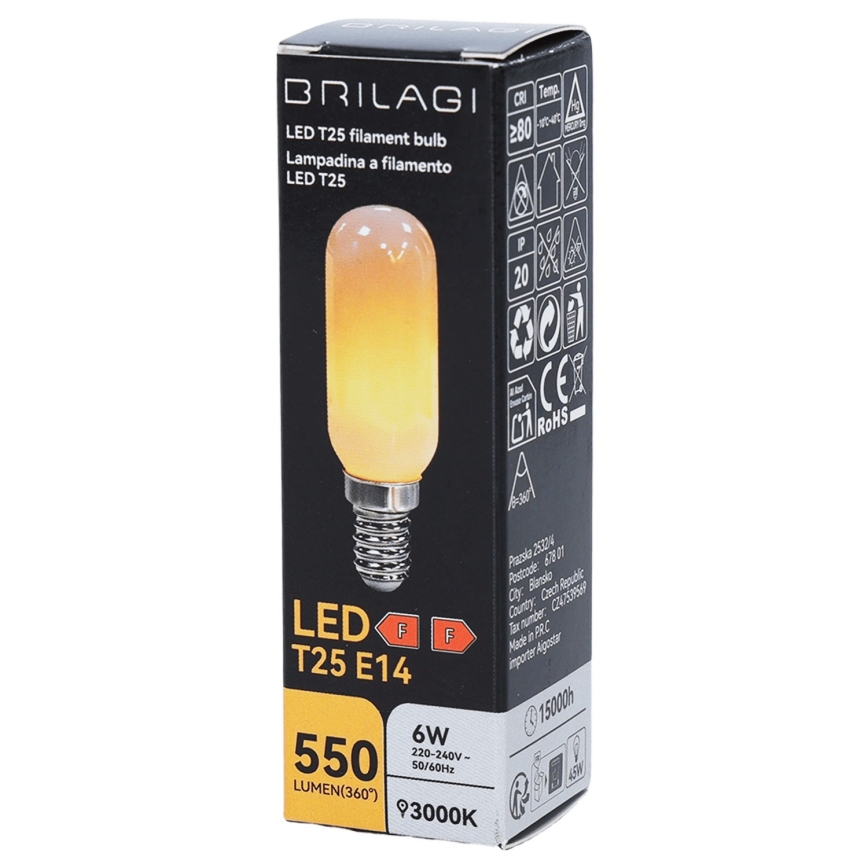 Lampadina LED a filamento T25 E14/6W/230V 3000K - BRILAGI
