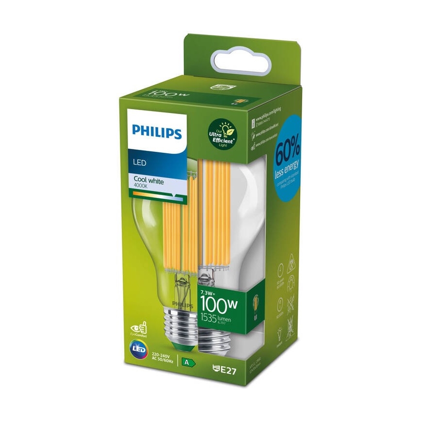 Lampadina LED a filamento ULTRAEFFICIENT Philips A60 E27/7,3W/230V 4000K