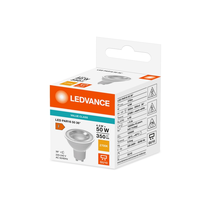 Lampadina LED a riflettore PAR16 GU10/4,5W/230V 2700K 36° - Ledvance