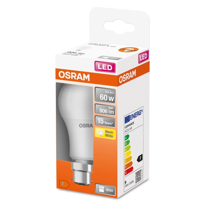 Lampadina LED A60 B22d/8,5W/230V 2700K - Osram