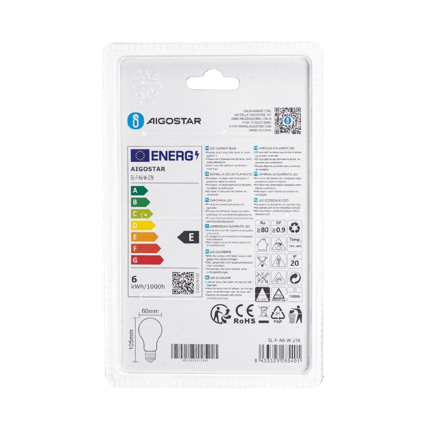Lampadina LED A60 E27/6W/230V 330° 2700K - Aigostar