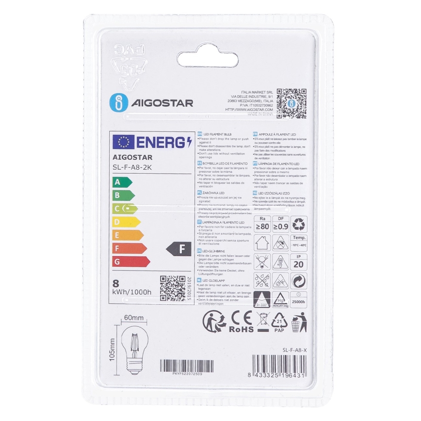 Lampadina LED  A60 E27/8W/230V 2200K - Aigostar