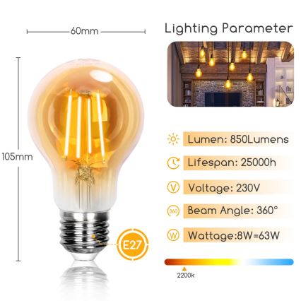 Lampadina LED  A60 E27/8W/230V 2200K - Aigostar