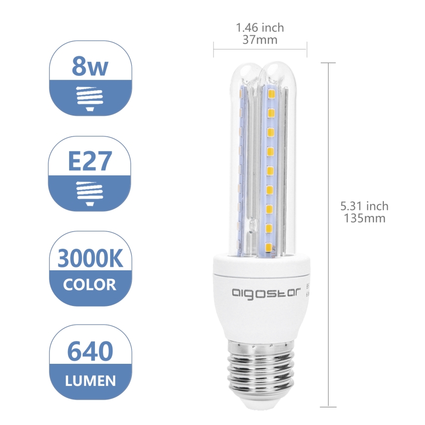 Lampadina LED B5 E27/8W/230V 3000K - Aigostar