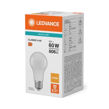Lampadina LED CLASSIC A60 E27/8W/230V 2700K - Ledvance