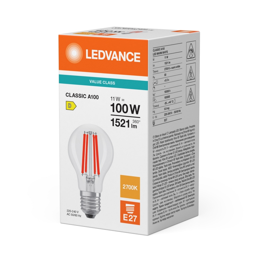 Lampadina LED CLASSIC FILAMENT A60 E27/11W/230V 2700K - Ledvance
