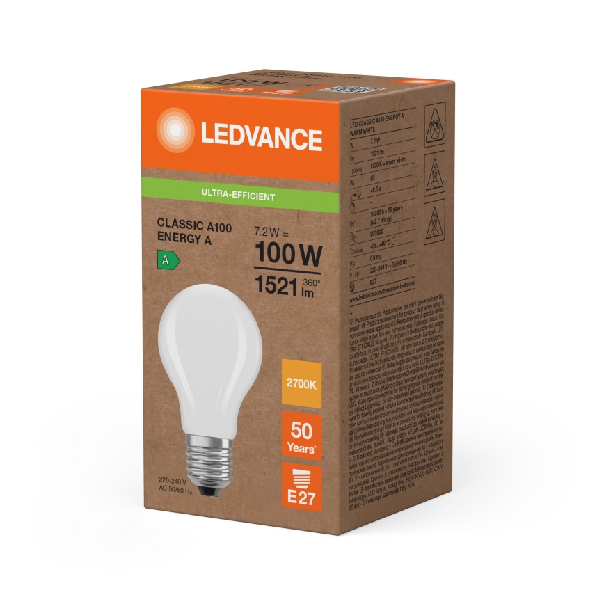 Lampadina LED CLASSIC FILAMENT A60 E27/7,2W/230V 2700K - Ledvance