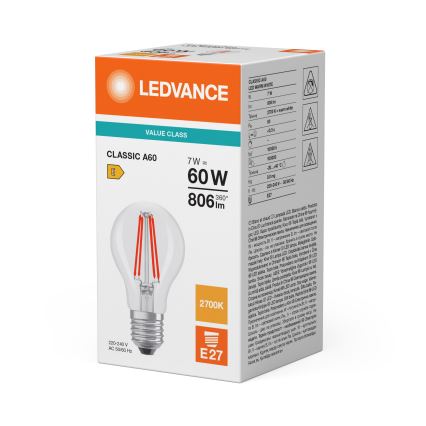 Lampadina LED CLASSIC FILAMENT A60 E27/7W/230V 2700K - Ledvance