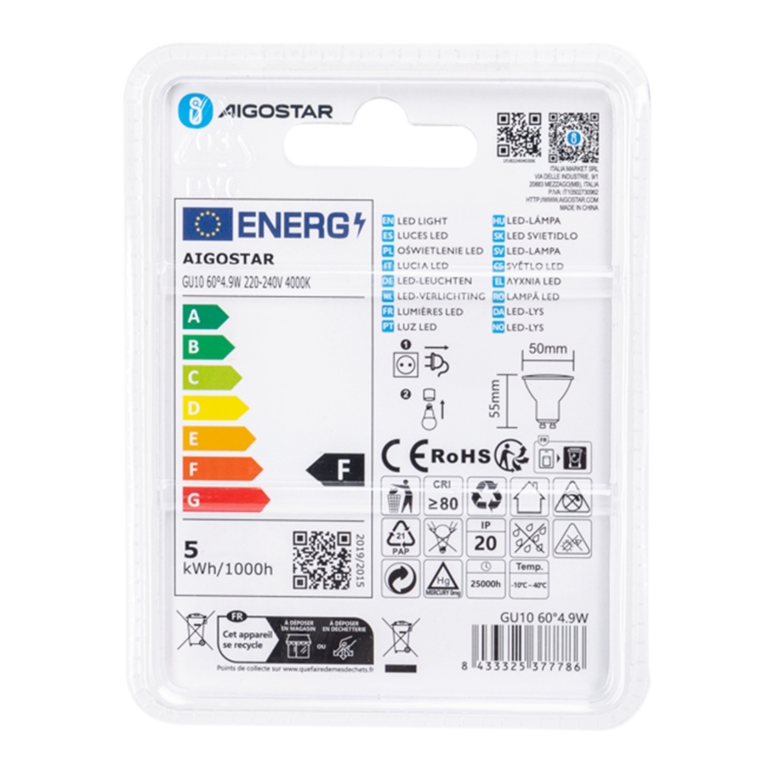 Lampadina LED COB GU10/4,9W/230V 4000K - Aigostar