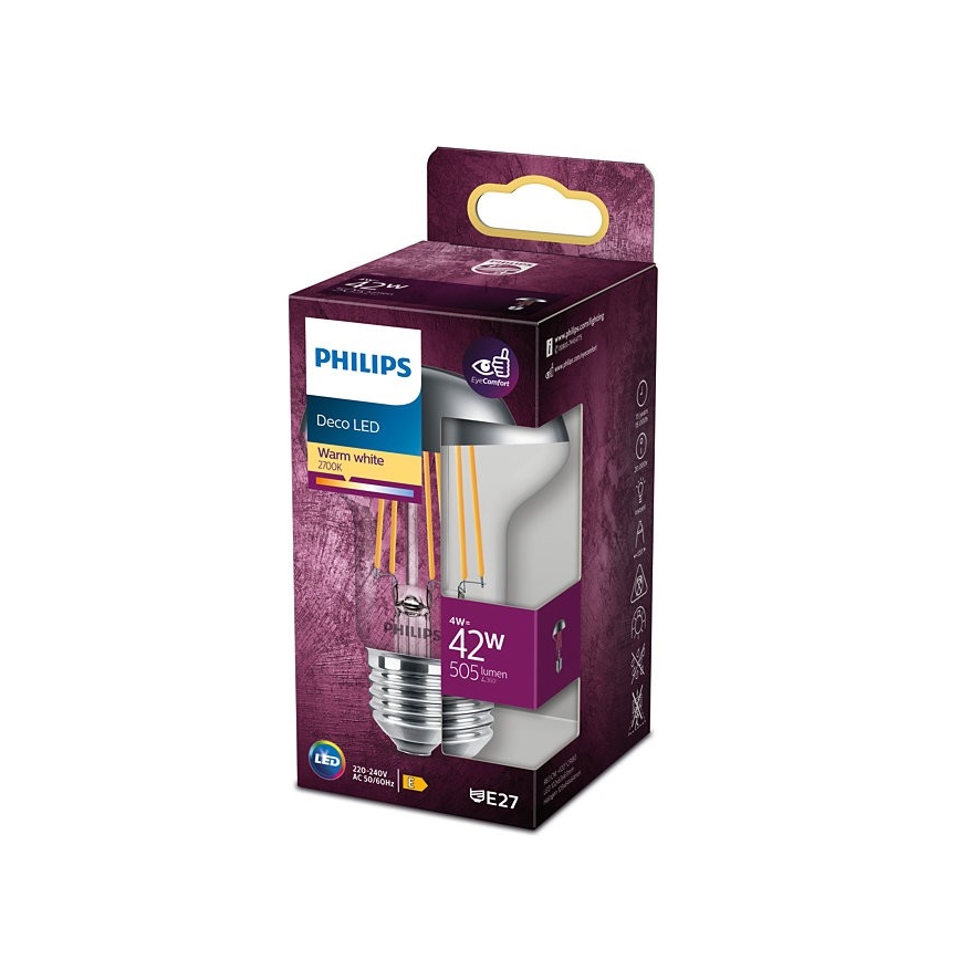 Lampadina LED con calotta sferica a specchio Philips DECO E27/4W/230V 2700K