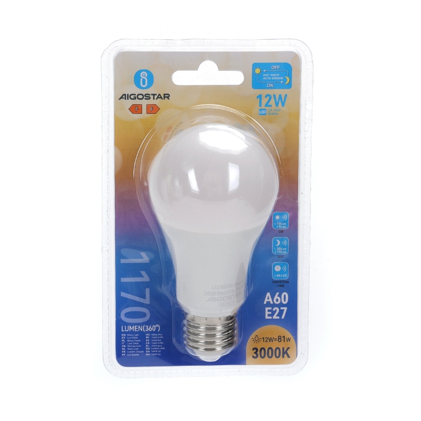 Lampadina LED con sensore crepuscolare A60 E27/12W/230V 3000K - Aigostar