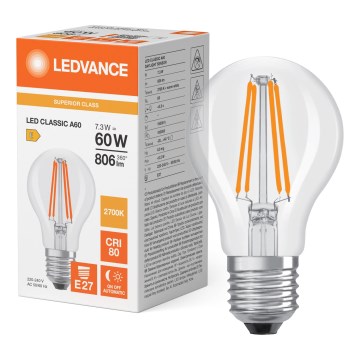 Lampadina LED con sensore crepuscolare CLASSIC FILAMENT A60 E27/7,3W/230V 2700K - Osram