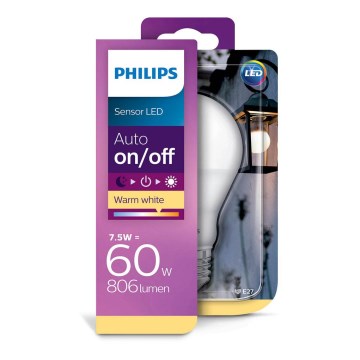Lampadina LED con sensore crepuscolare Philips E27/7,5W/230V 2700K