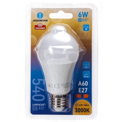 Lampadina LED con sensore di movimento e sensore crepuscolare A60 E27/6W/230V 3000K - Aigostar