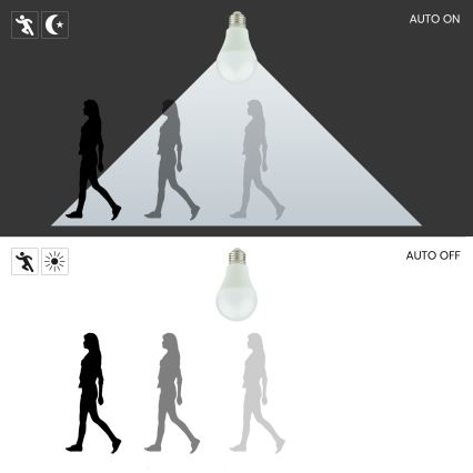Lampadina LED con sensore di movimento e sensore crepuscolare A60 E27/9W/230V 3000K