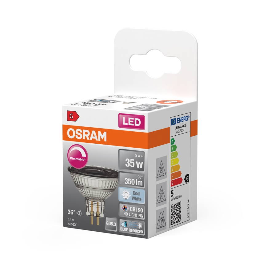 Lampadina LED dimmerabile a riflettore MR16 GU5,3/5W/12V 4000K 36° IRC 90 - Osram