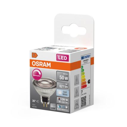 Lampadina LED dimmerabile a riflettore MR16 GU5,3/6,8W/12V 4000K 36° CRI 90 - Osram