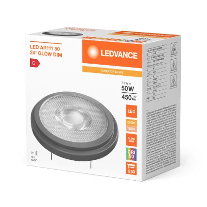 Lampadina LED dimmerabile AR111 G53/7,2W/12V 1800-2700K 24° CRI 90 - Ledvance