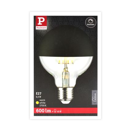 Lampadina LED dimmerabile con un mirror spherical cap GLOBE G95 E27/6,5W/230V 2700K nero - Paulmann 28676