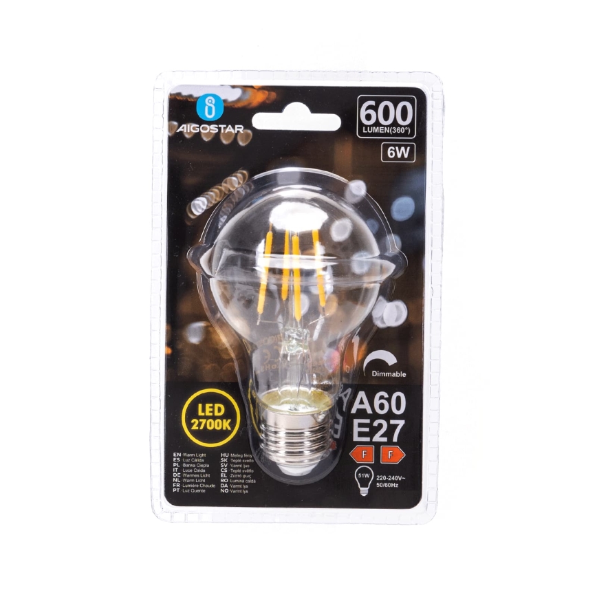 Lampadina LED dimmerabile FILAMENT A60 E27/6W/230V 2700K - Aigostar