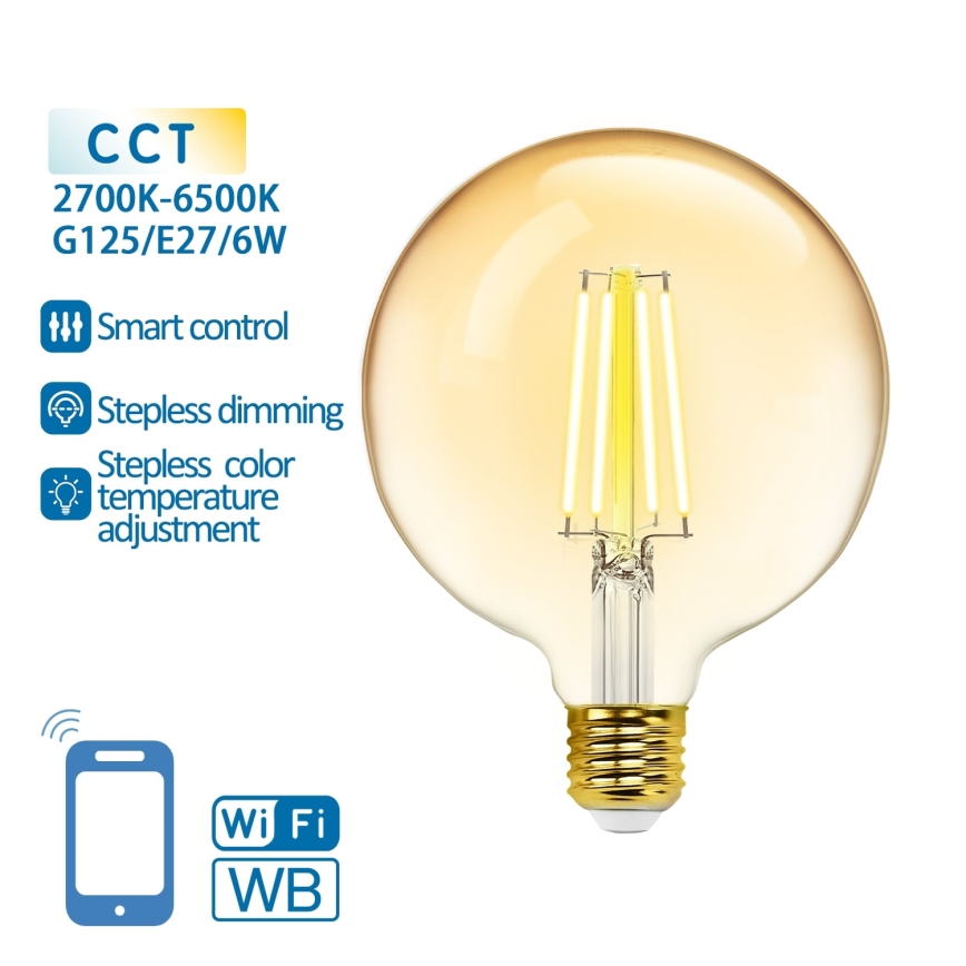 Lampadina LED dimmerabile FILAMENT G125 E27/6W/230V 2700-6500K Wi-Fi - Aigostar