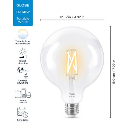 Lampadina LED dimmerabile FILAMENT G125 E27/7W/230V 2700-6500K CRI 90 Wi-Fi - WiZ