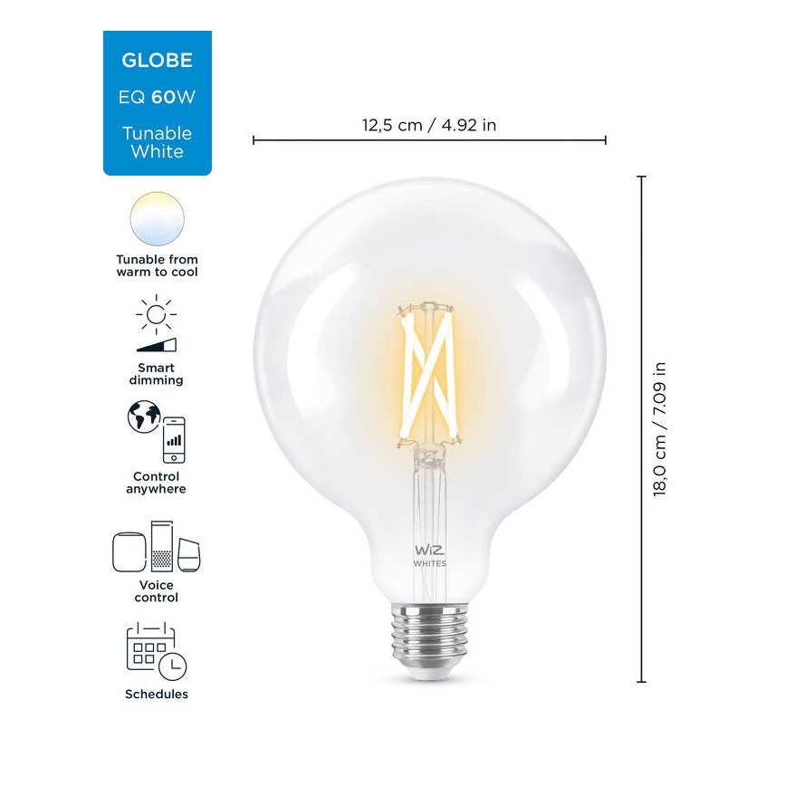 Lampadina LED dimmerabile FILAMENT G125 E27/7W/230V 2700-6500K CRI 90 Wi-Fi - WiZ