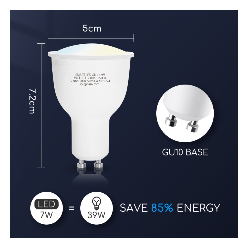 Lampadina LED dimmerabile GU10/7W/230V 3000-6500K Wi-Fi - Aigostar