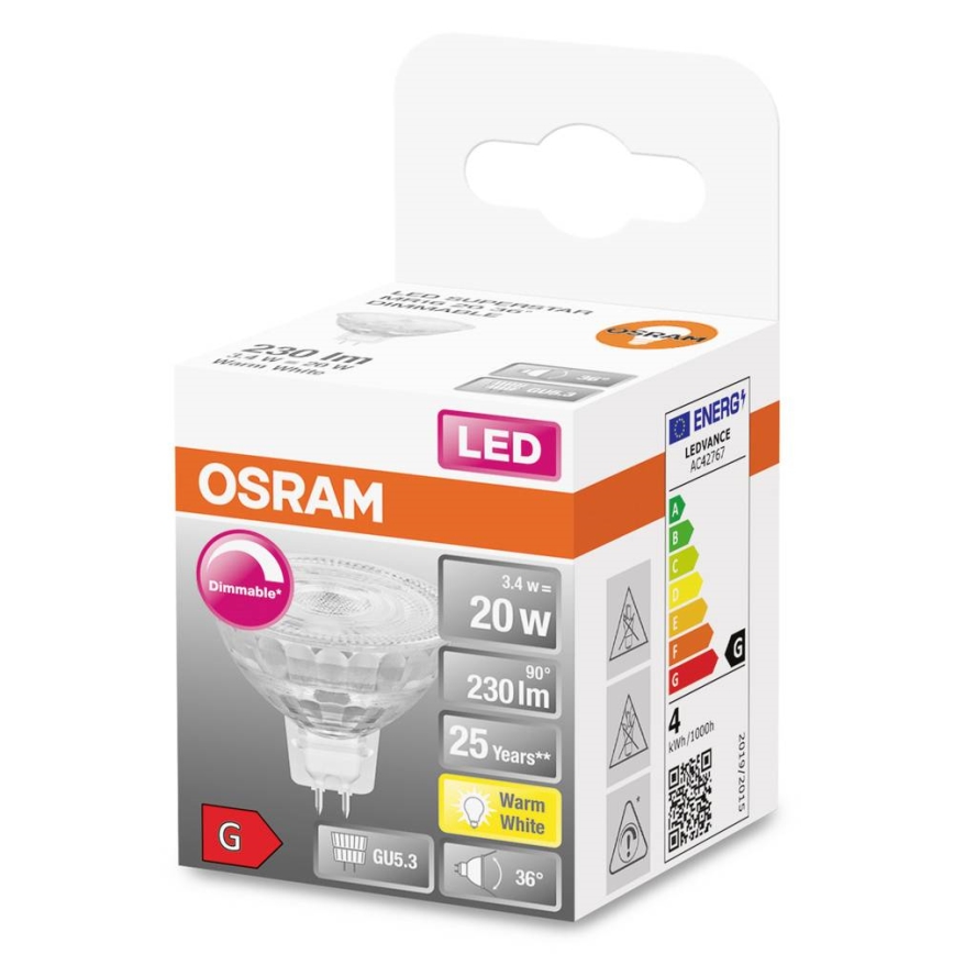 Lampadina LED dimmerabile GU5,3/3,4W/230V 2700K CRI 90 - Osram