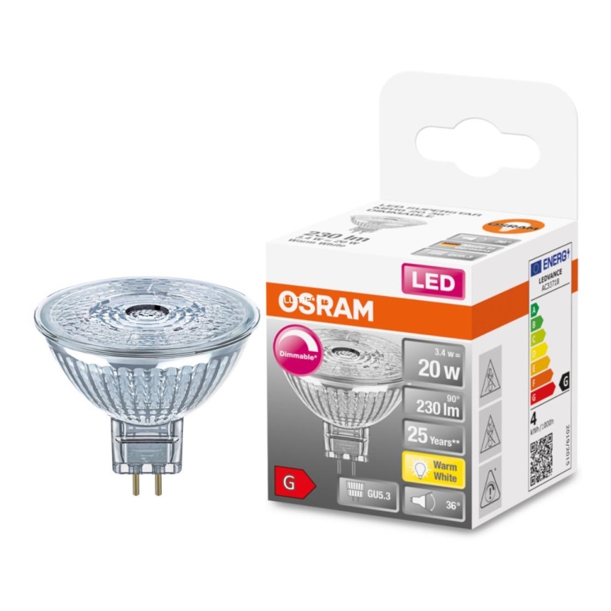 Lampadina LED dimmerabile MR16 GU5,3/3,4W/12V 2700K - Osram