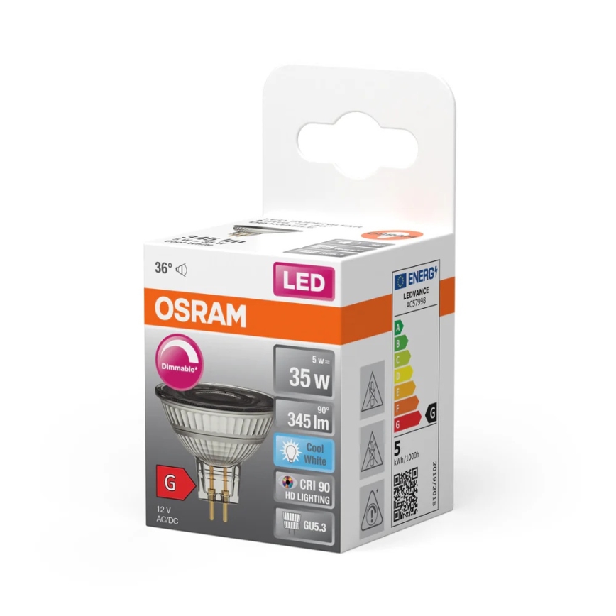 Lampadina LED dimmerabile MR16 GU5,3/5W/12V 4000K 36° CRI 90 - Osram