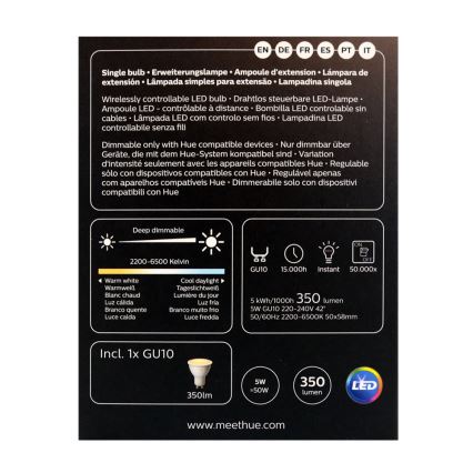 Lampadina LED dimmerabile Philips Hue WHITE AMBIANCE 1xGU10/4,3W/230V 2200-6500K