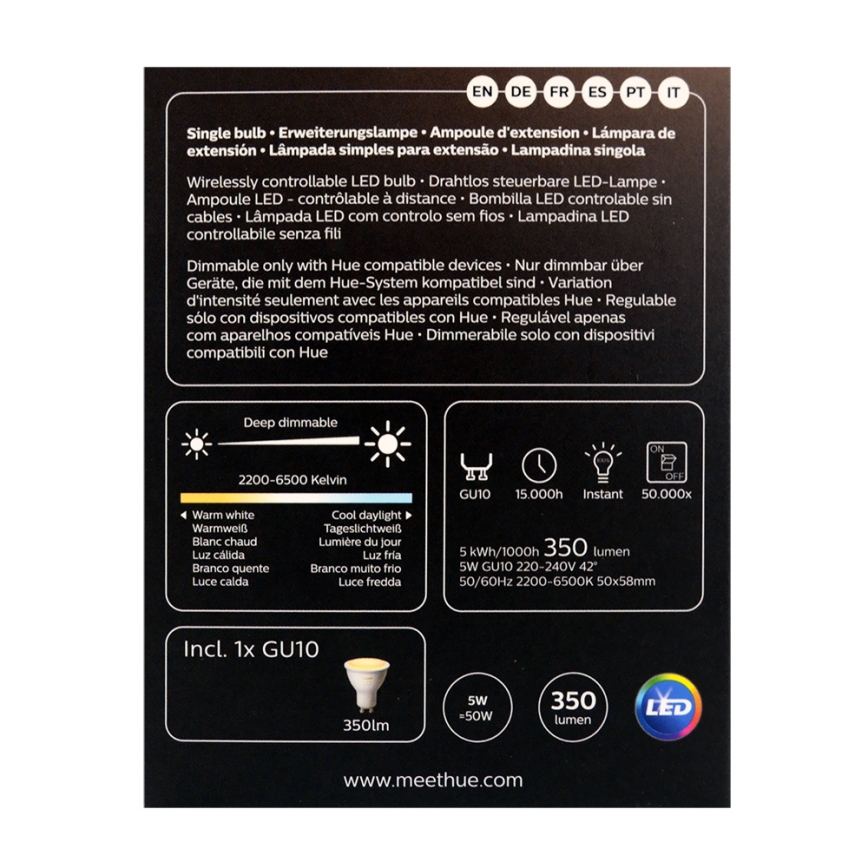 Lampadina LED dimmerabile Philips Hue WHITE AMBIANCE 1xGU10/4,3W/230V 2200-6500K