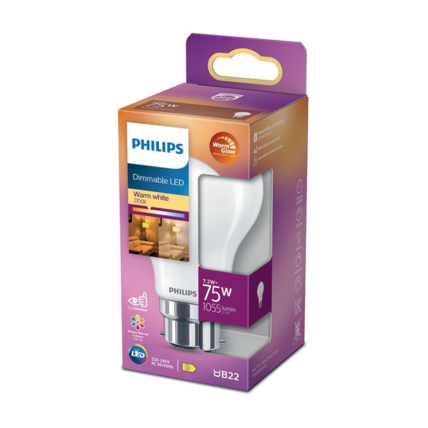 Lampadina LED dimmerabile Philips Warm Glow A60 B22/7,2W/230V 2200-2700K CRI 90