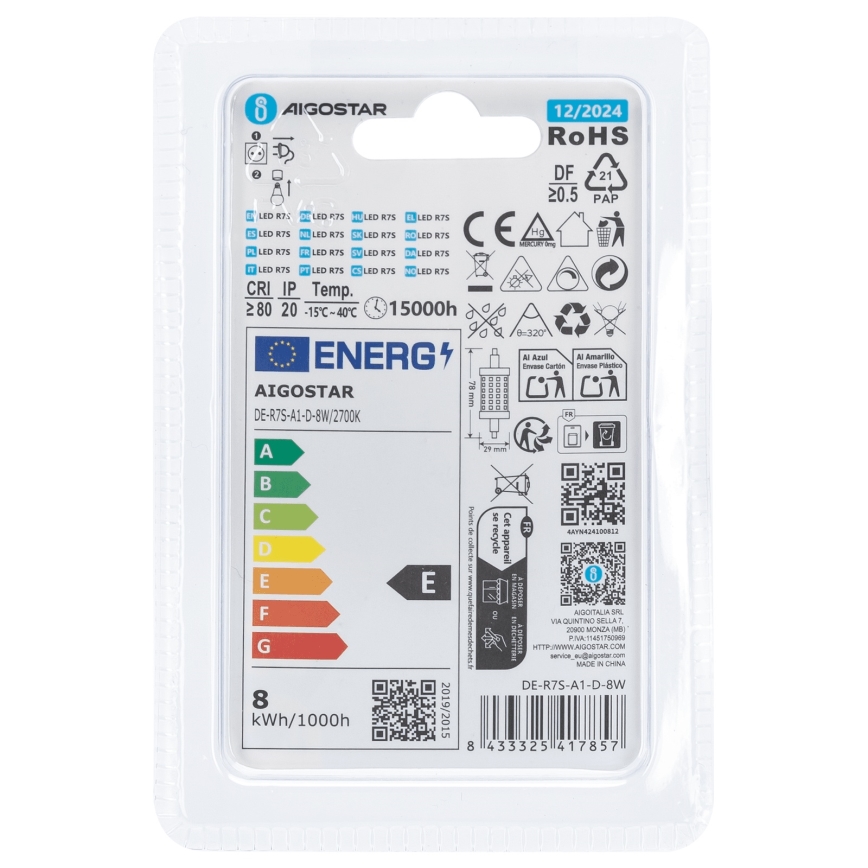 Lampadina LED dimmerabile R7s/8W/230V 2700K - Aigostar