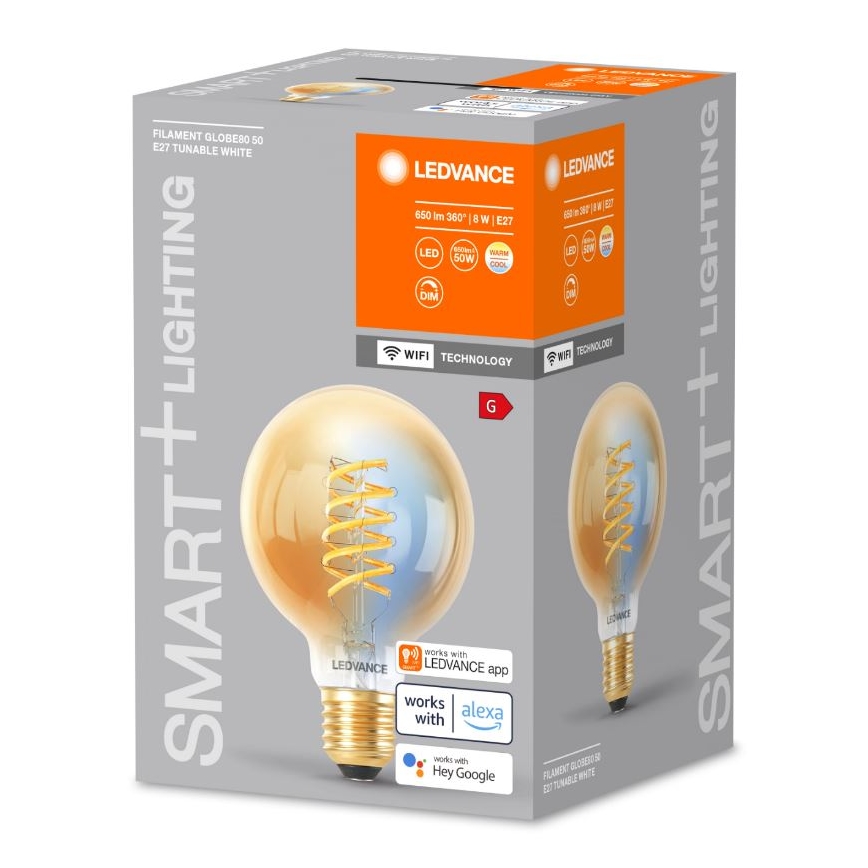 Lampadina LED dimmerabile SMART+ FILAMENT GLOBE G80 E27/8W/230V 2200-5000K Wi-Fi - Ledvance